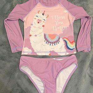 Llama purple bathing suit top (shirt) and bottom